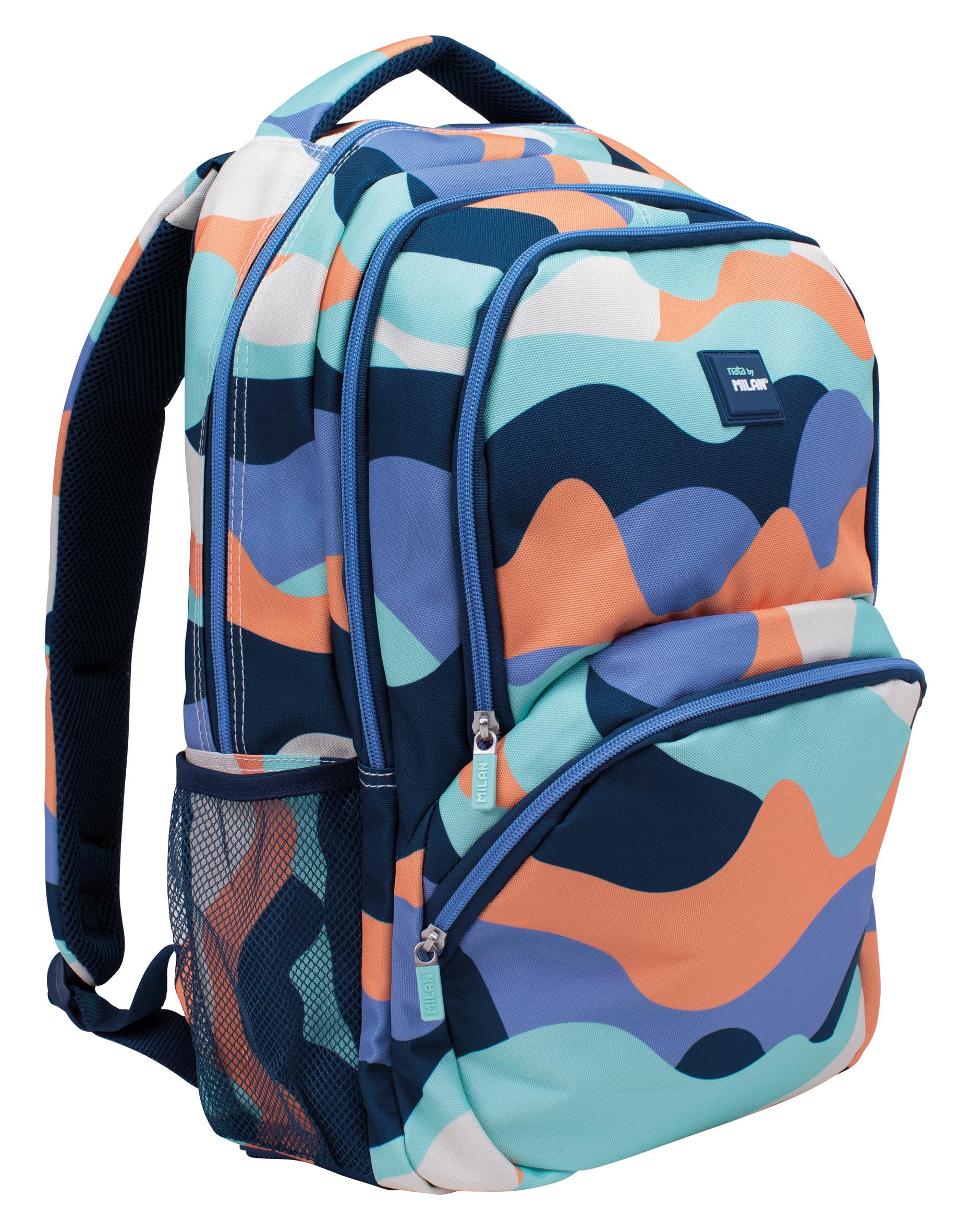 MILAN Mochila escolar 4 cremalleras (25 l) serie The Fun, azul