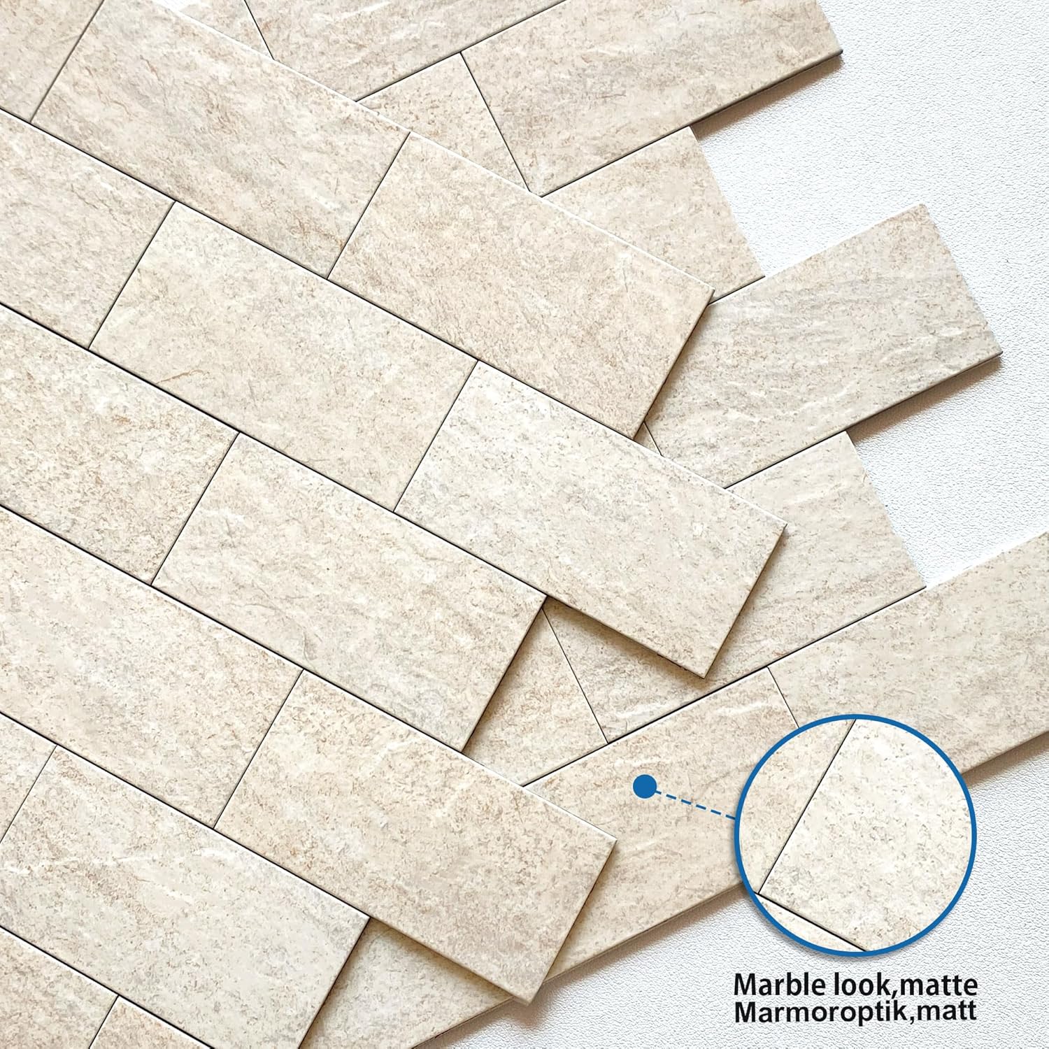 M MOFIT Stone Backsplash Peel and Stick Tiles Matte,Adhesive Mosaic Subway Tiles Waterproof Wall Tile Stickers for Bathroom Shower(Beige,10PCS) 10 Beige