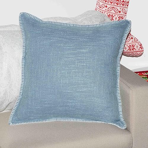 Miniatura 6 de Fundas de almohada de 18 x 18 pulgadas con borde recortado decorativo, juego de 2 fundas de almohada acogedoras con ribetes cosidos, fundas de cojín