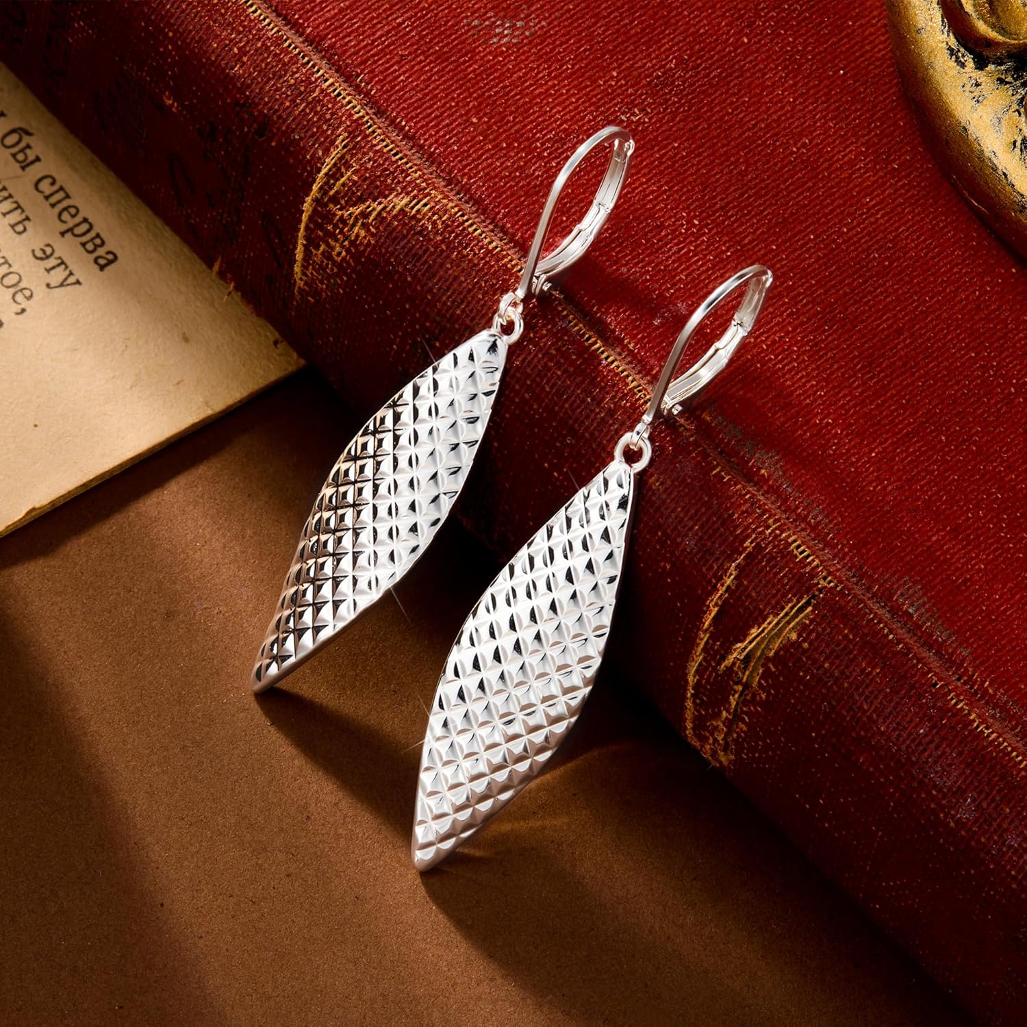 ALEXCRAFT 14K Gold Long Dangle Earrings for Women,Sterling Silver Drop Leverback Earrings Trendy Hypoallergenic Gold Hammered French Hook Earings Handmade Leaf Dangle Earings for Women Jewelry Gifts - Image 6