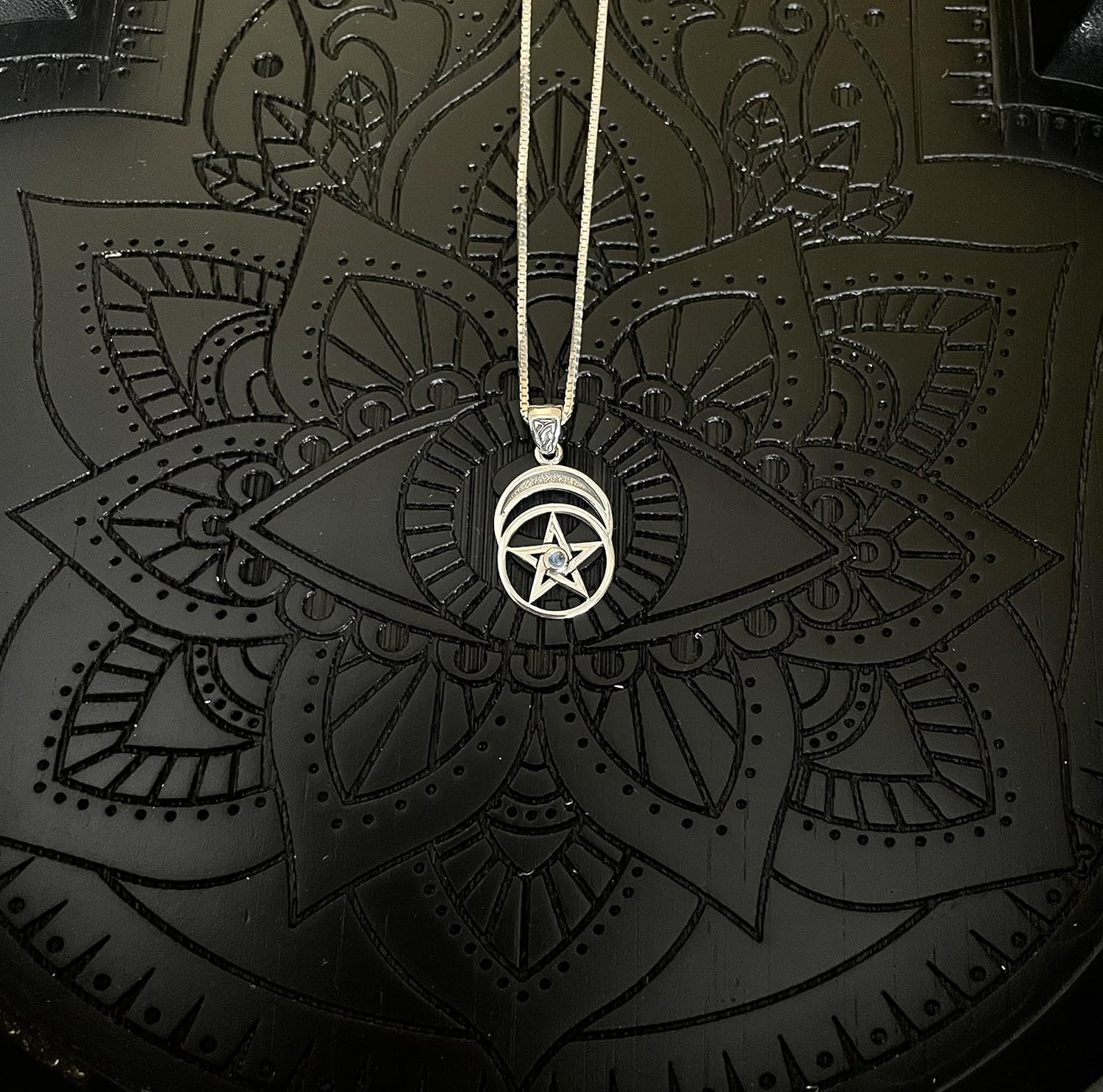 Jewelry Trends Pentacle Crescent Moon Goddess Sterling Silver Pendant Necklace 18" Moonstone - Image 2