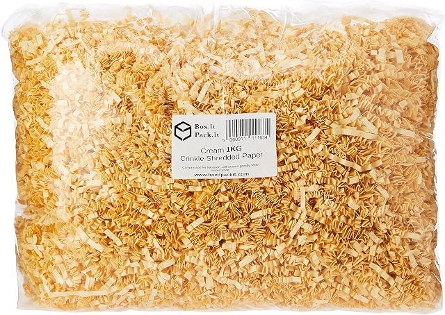 Box.it.pack.it Shredded Crinkle Zigzag Kraft Paper, Cream, 1kg,CC_Cream_1KG