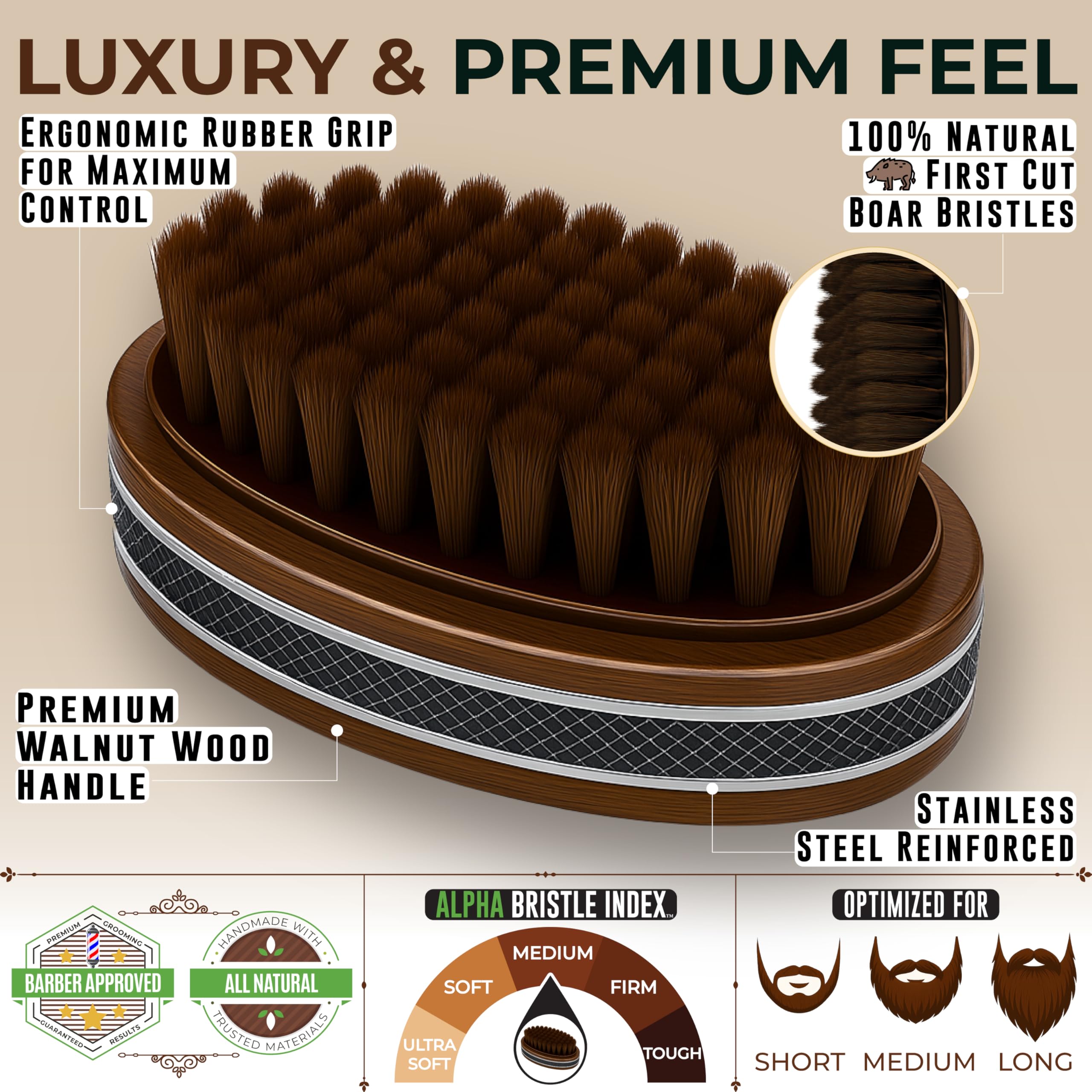 Cepillo de barba para hombre, cepillo de barba de cerdas de jabalí de alta calidad, cepillo de barba para hombre para un cuidado saludable de la barba, suaviza el cabello, domestica las