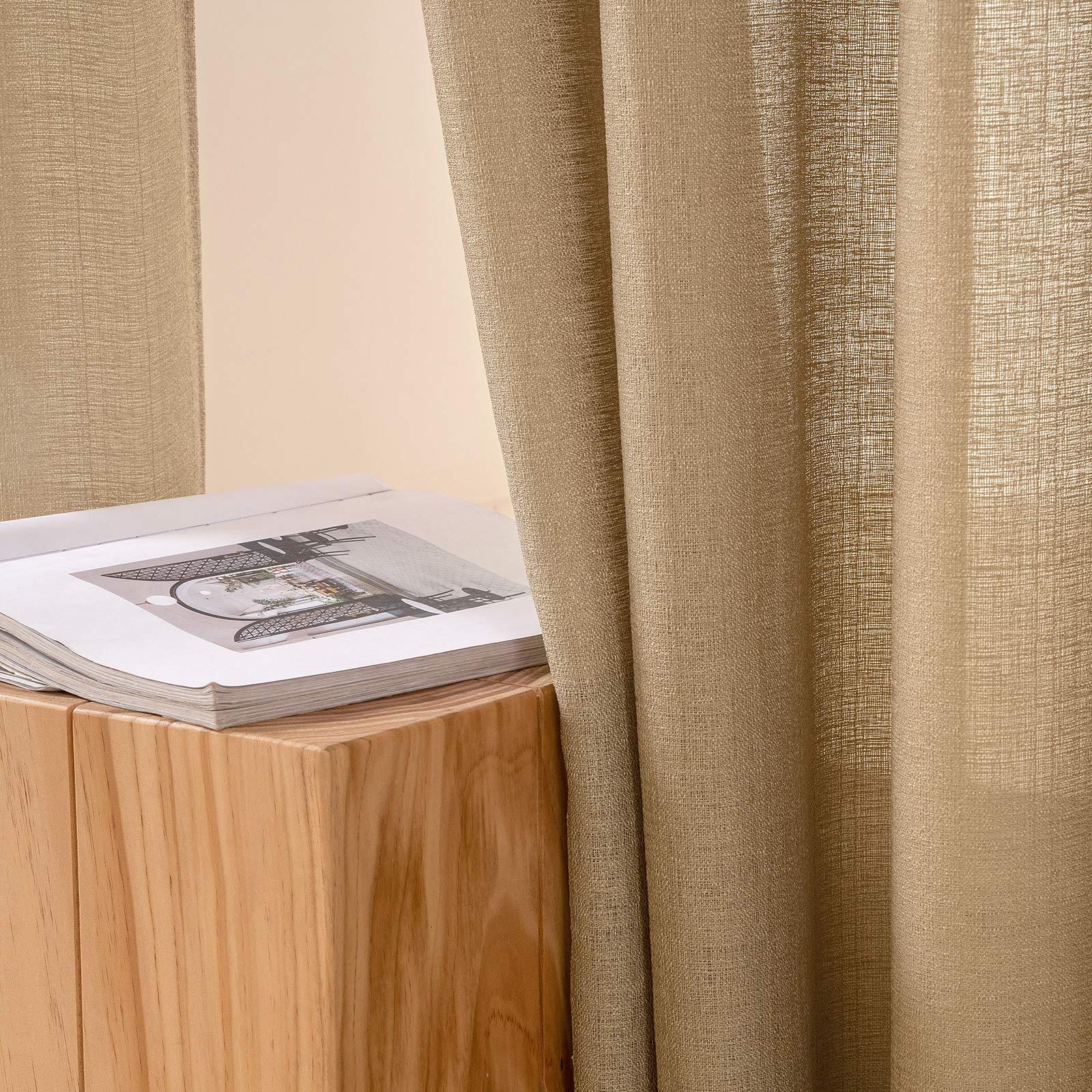 MIULEE 2 Panneaux Rideaux Lin Imitaion Rideau De Fenêtre Semi-Transparents Lisse Élégant Décoration Panneaux Voile De Fenêtre Durable Traitement pour Chambre Salon Balcon 140x245(L X H) Brown