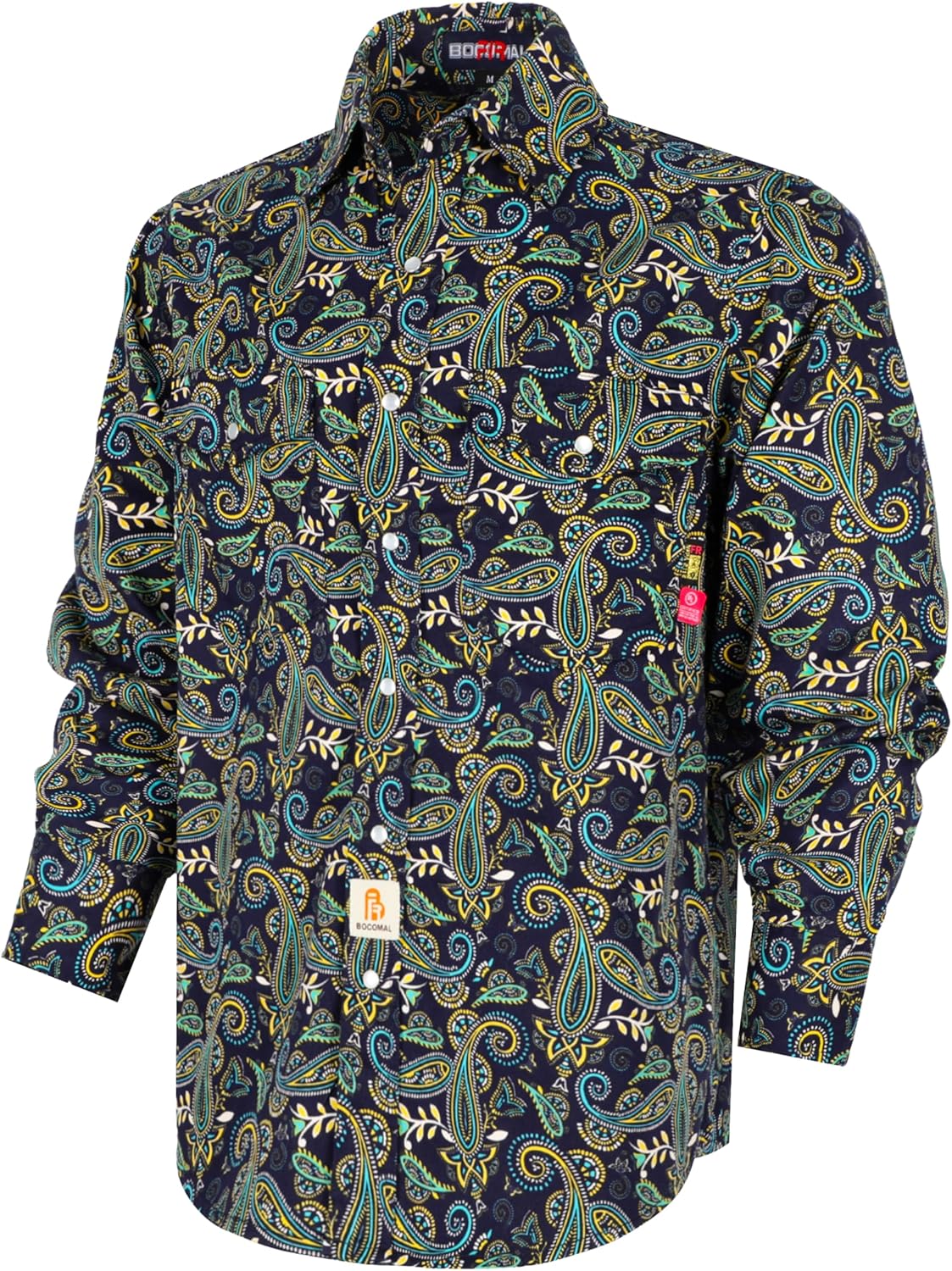BOCOMAL FR Shirts Printed Paisley/Hawaii Lightweight Pearl Snaps/Button Down Flame Resistant NFPA2112 CAT2 Work Shirt