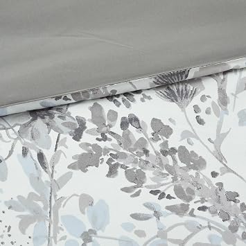 Modern Threads 5-Piece Printed Comforter Set, Giverny Queen in White Grey Blue Soft Comforter, 2 Pillow Shams, and 2 Decorative Pillows
