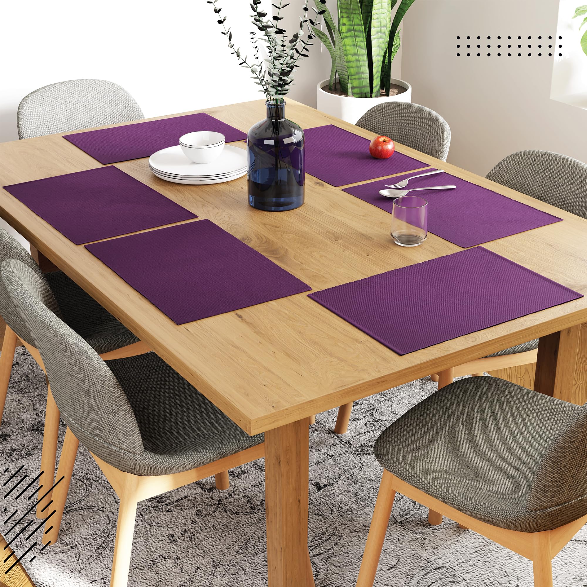 Encasa XO Dining Placemat Set of 6, Purple, 48x32 cm (Set of 6) - Image 2