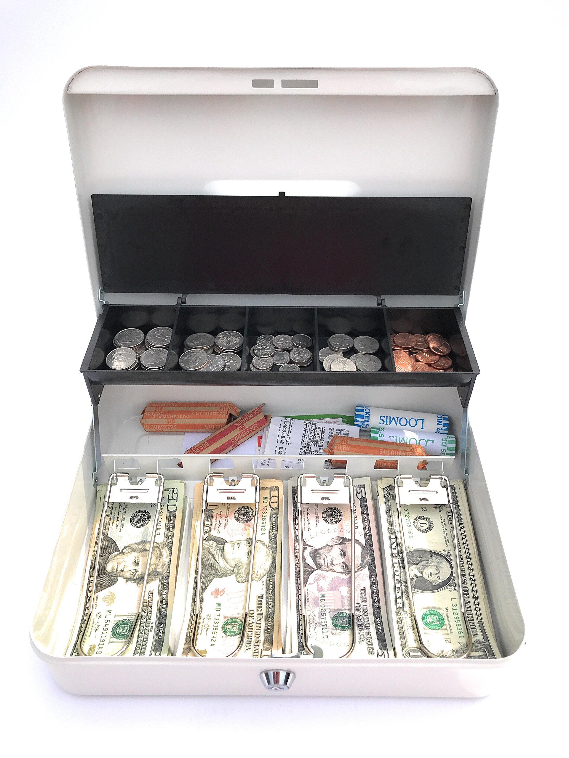 Buy Cash Box with Money Tray Petty Cash Lock Box Includes Tiered