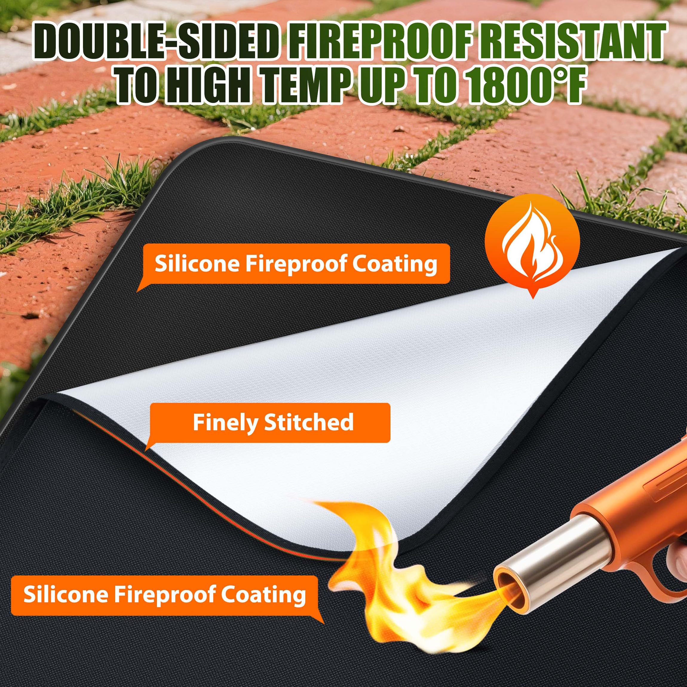 Base ignífuga para barbacoa, 190 x 90 cm, plegable, protección del suelo, fibra de vidrio de silicona, resistente al agua, para barbacoas, suelo, chimenea, césped y camping
