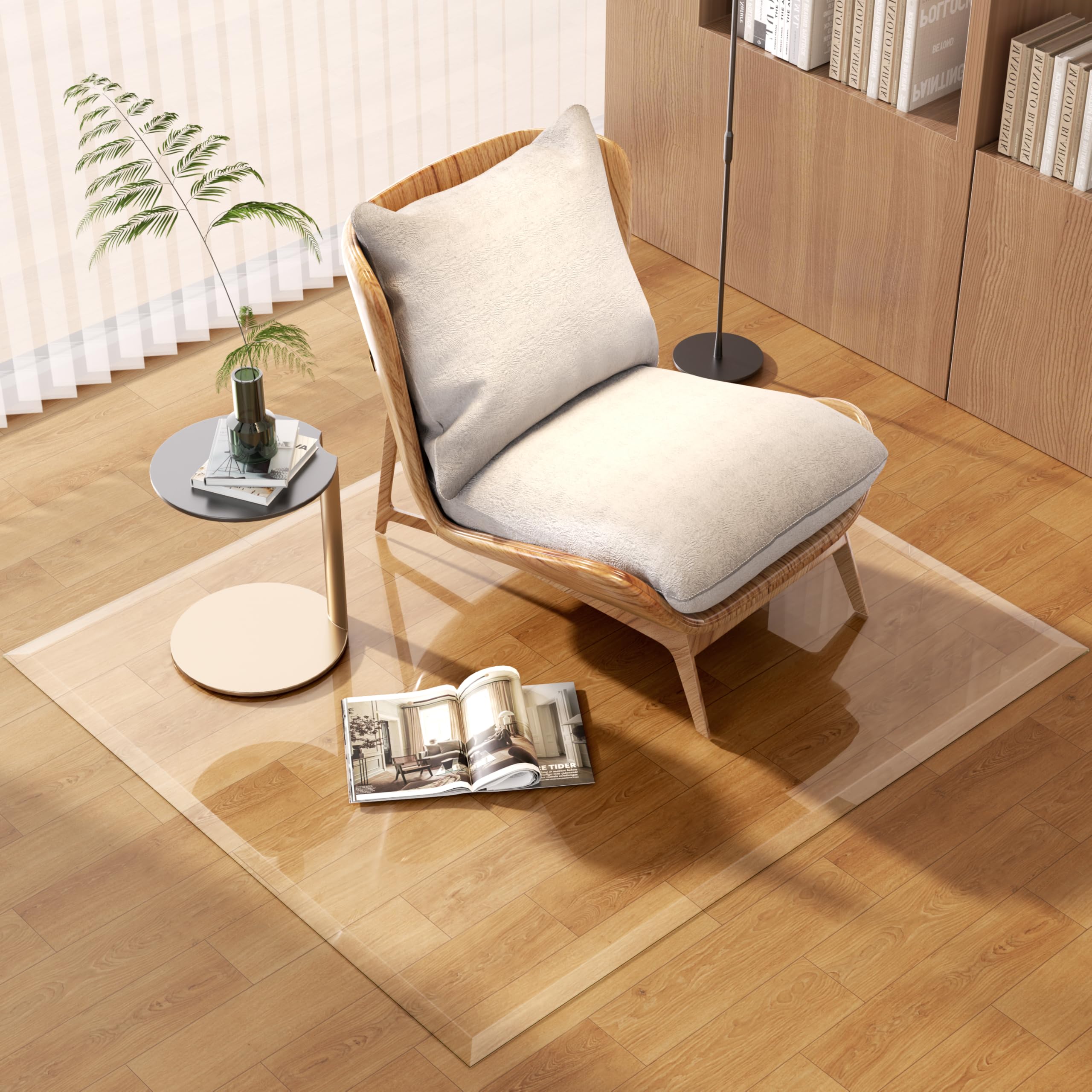 [Tempered Glass] 127 x 112cm Beveled Edge Glass Chair Mat with Polished Edge Clear Office Chair Mat, Glides Smoothly, Suitable for Carpet or Hardwood Floors