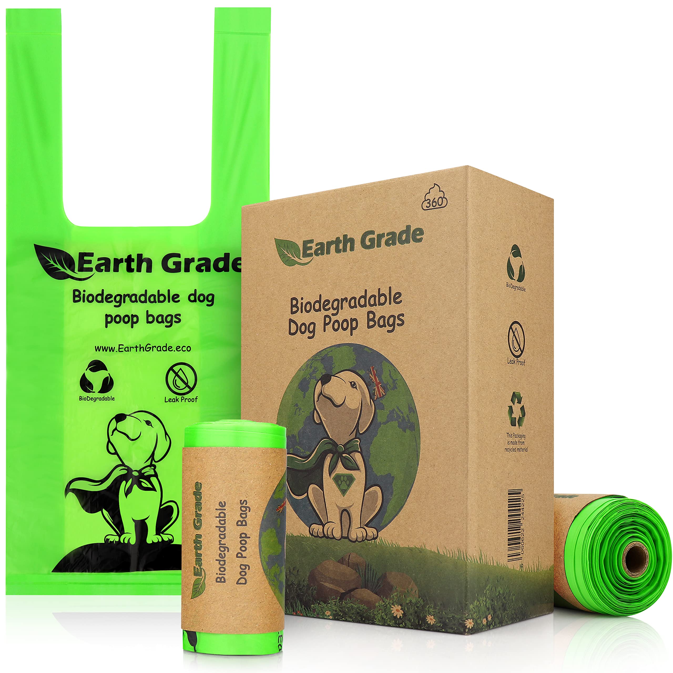 Buy Earth Grade Dog Poo Bags with Tie Handles on Roll (360) Extra Thick Strong Biodegradable 100