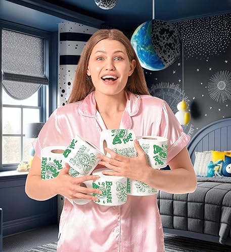 Miniatura 7 de Printed TP Beware of Alien Poop - Papel higiénico impreso para broma, sorpresa, decoración de baño, regalo novedoso para hombres, mujeres, amigos,