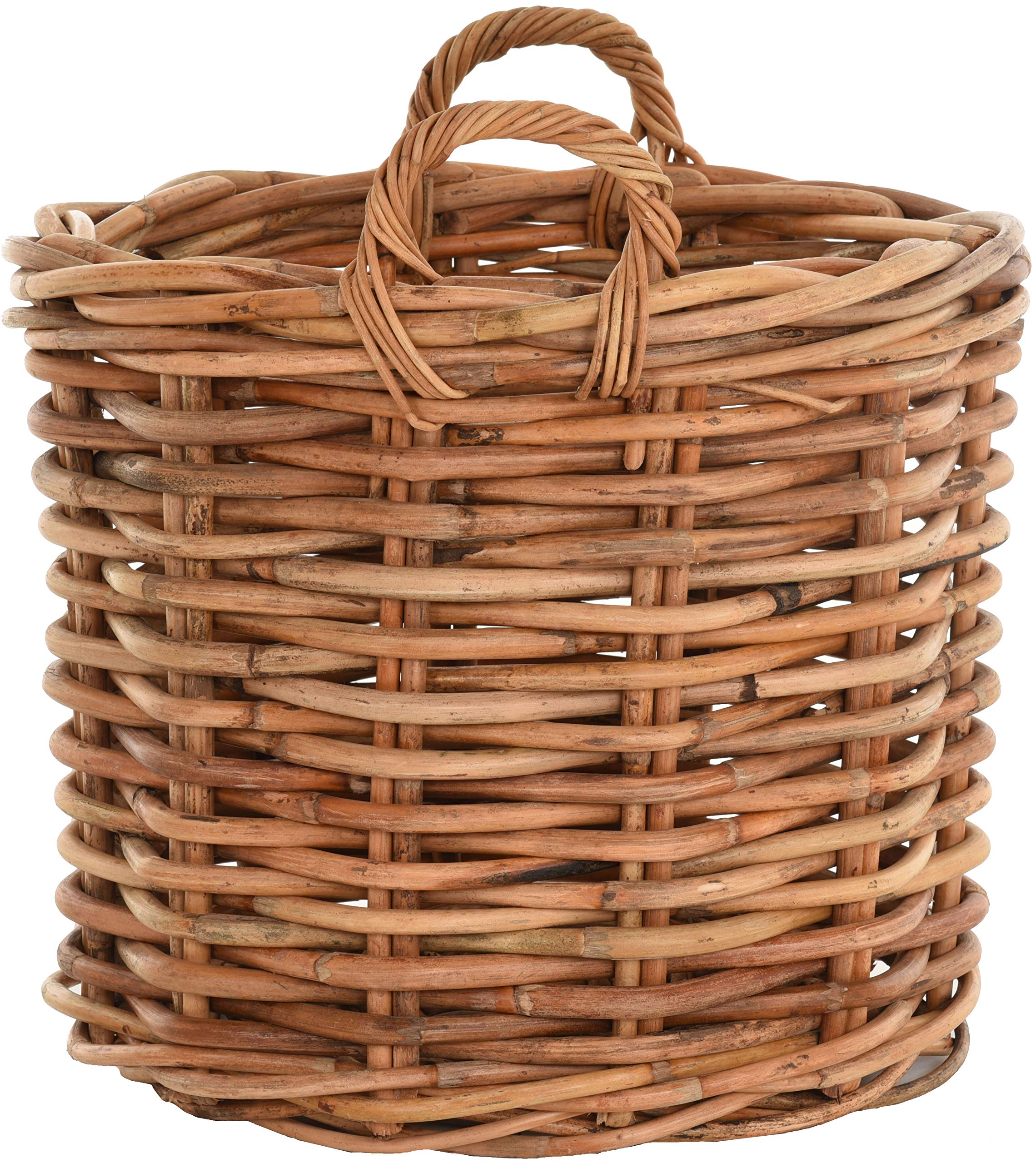 Grand panier à plantes en rotin naturel XXL avec poignées - Panier décoratif pour plantes de jardin (rond, moyen)