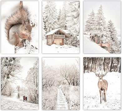 Canssape Winter Nature Wall Art Prints|Set of 6 Aesthetic Poster for Room Decor|Snowy Forest Scenery Posters|8"x10" Landscape Posters Wall Decor|Unframed Squirrel