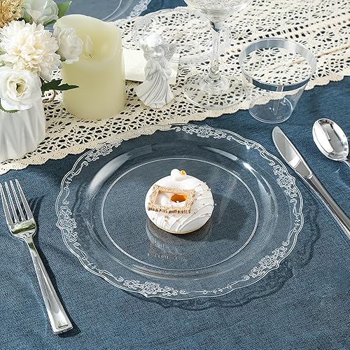 Miniatura 2 de 100 platos de plástico transparente  Platos desechables transparentes para cena de 10.25 pulgadas  Platos desechables duros premium para cena