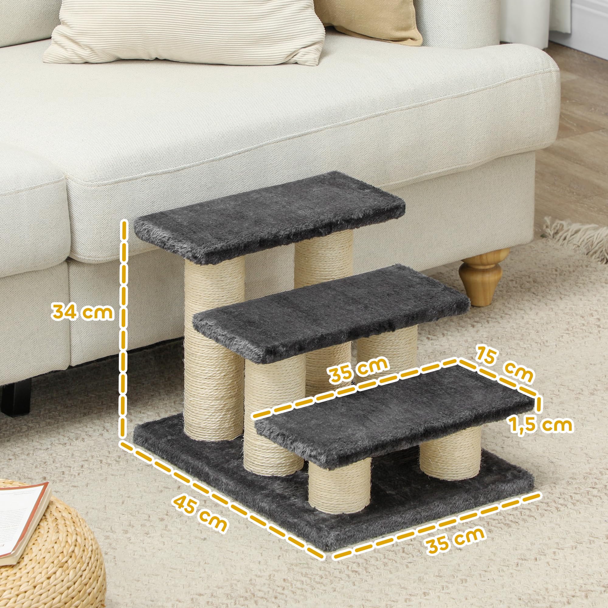 PawHut® Scale per gatto e cane, 3 Livelli, Grigio, Modello 4