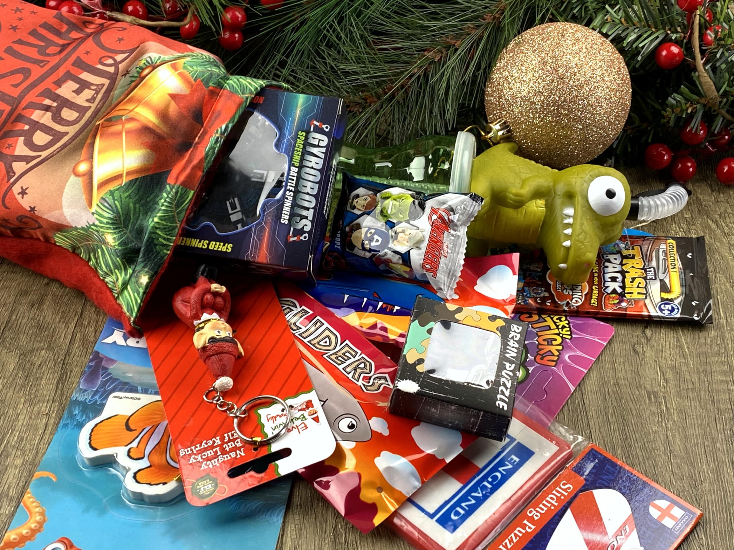 Boys Pre Filled Christmas Stocking Stuffed With 12 Novelties & Gifts, Red - Image 3