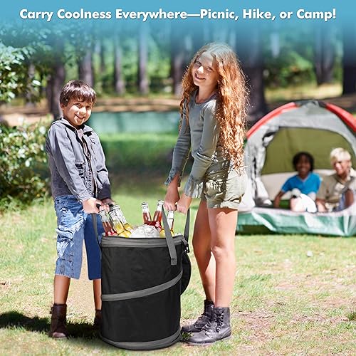 Miniatura 5 de Tirrinia Hielera grande emergente, hielera plegable aislada con mesa plana para bebidas, enfriador redondo ligero y portátil para viajes, pesca,