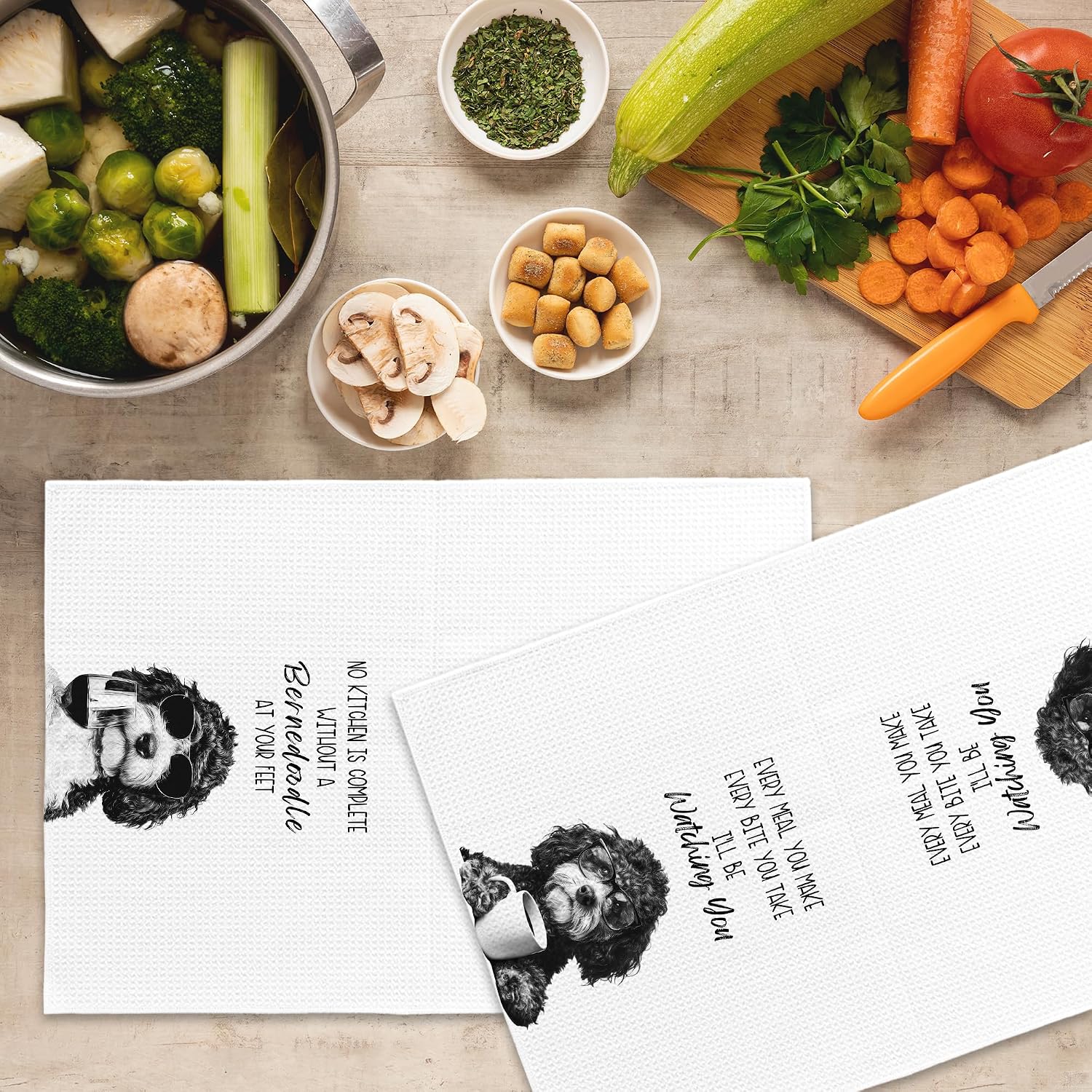 Funny Bernedoodle Kitchen Towels Set of 2, Dog Kitchen Accessories, Coffee Wine Station Decor, Dog Chef Gift Hand Towel, Dining Room Decorative Tea Towel Dish Towels 16x24 Inch image 5