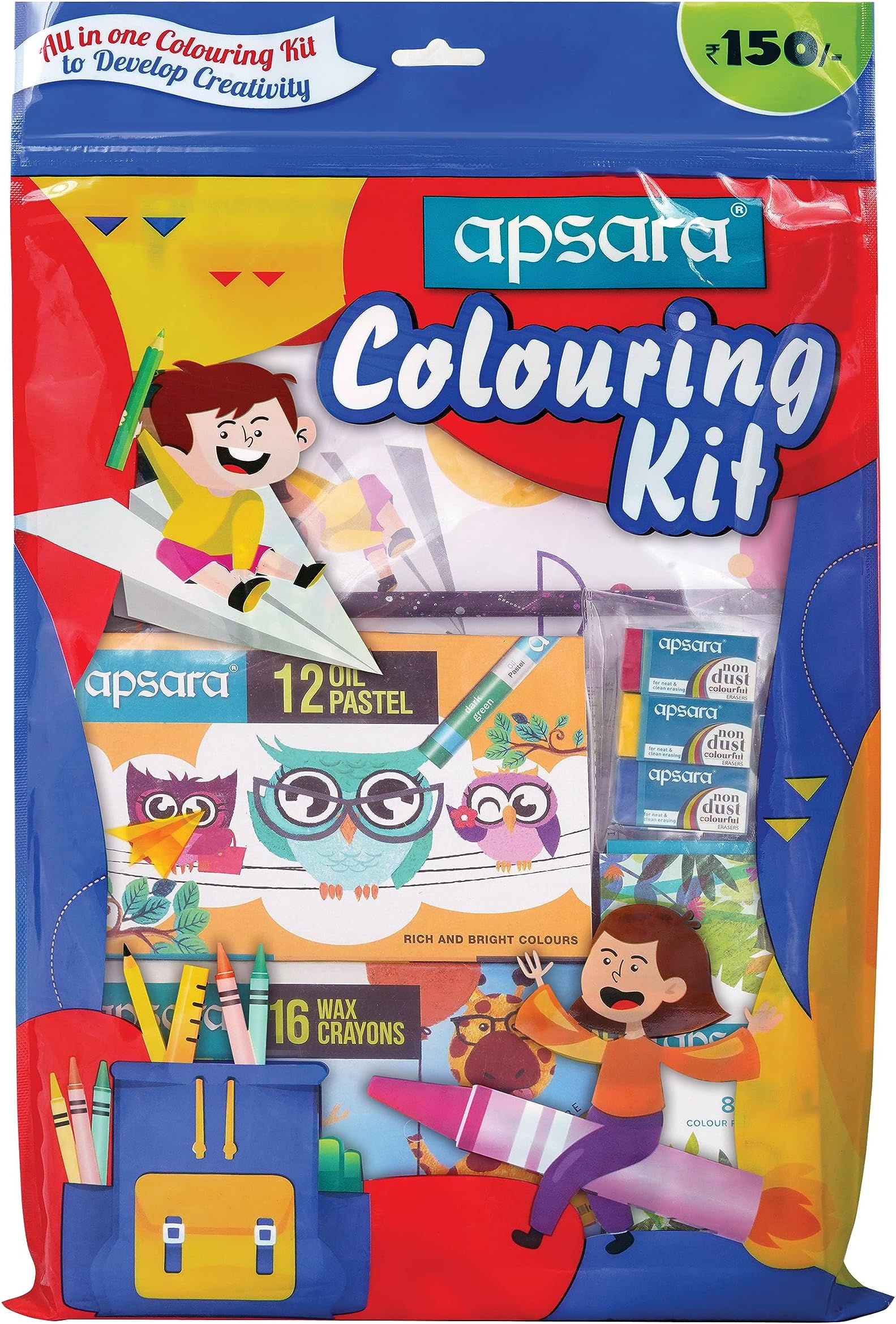 Apsara Colouring Kit | Ideal Gift Pack | Colouring Kit for Children | Kids Gifting Set | Complete Drawing Set | Fun Birthday Gift | Fun Children's Gift | Combo of 7 Items - Multicolor