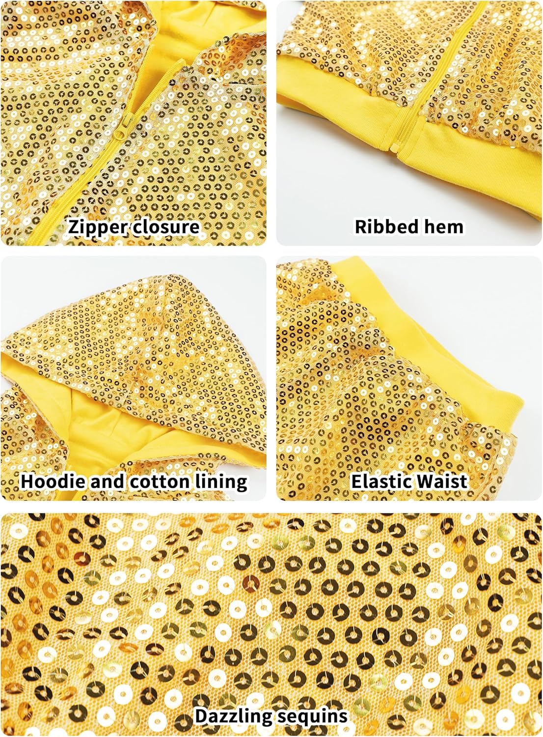 LOLANTA 2Pcs Girls Dance Outfits Cropped Sequin Jacket Pants Set, Kids Hip Hop Dance Costumes for 80s 90s Party 5-15 Years - Image 4