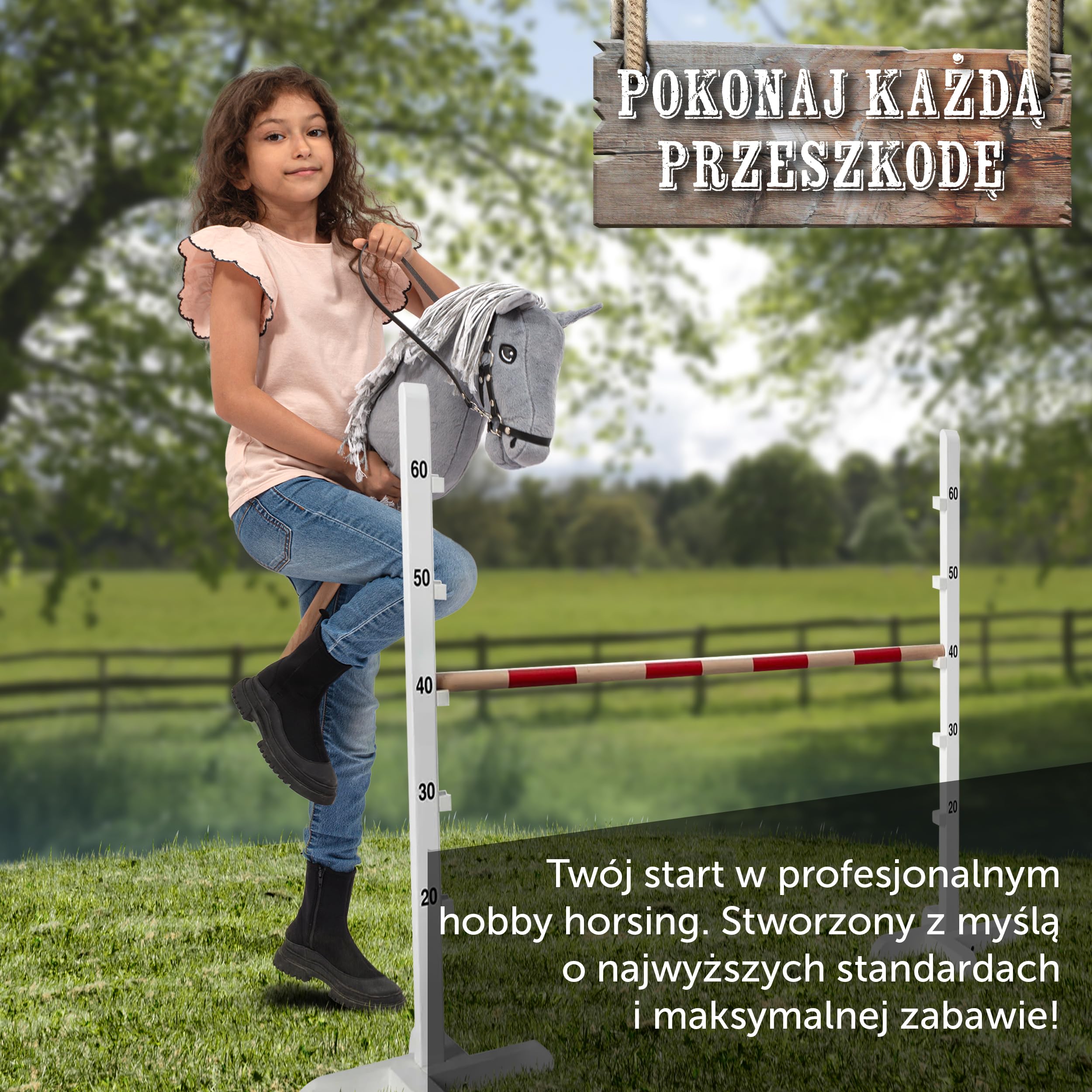 Pink Papaya Hobby Horse z uzda i trense, koń kijowy do hobby, konik do jazdy konnej dla dzieci