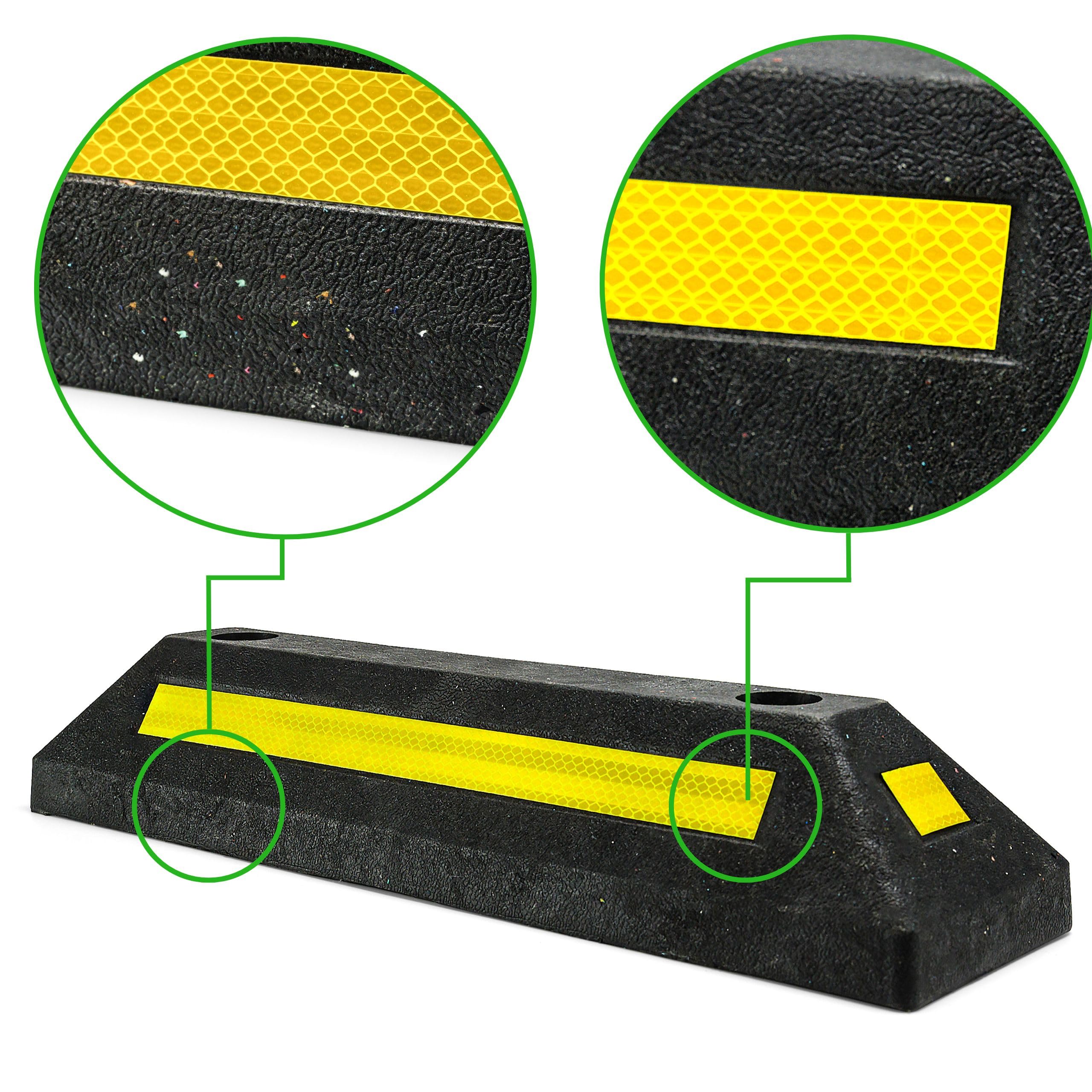 4x Radstopper 56cm aus recyceltem Gummi mit 4 Reflektoren – Umweltfreundliche Parkplatzbegrenzung für PKW, SUV & Transporter – Robuste Parkhilfe für Garage, Stellplatz & Außenbereich (4x Stück)