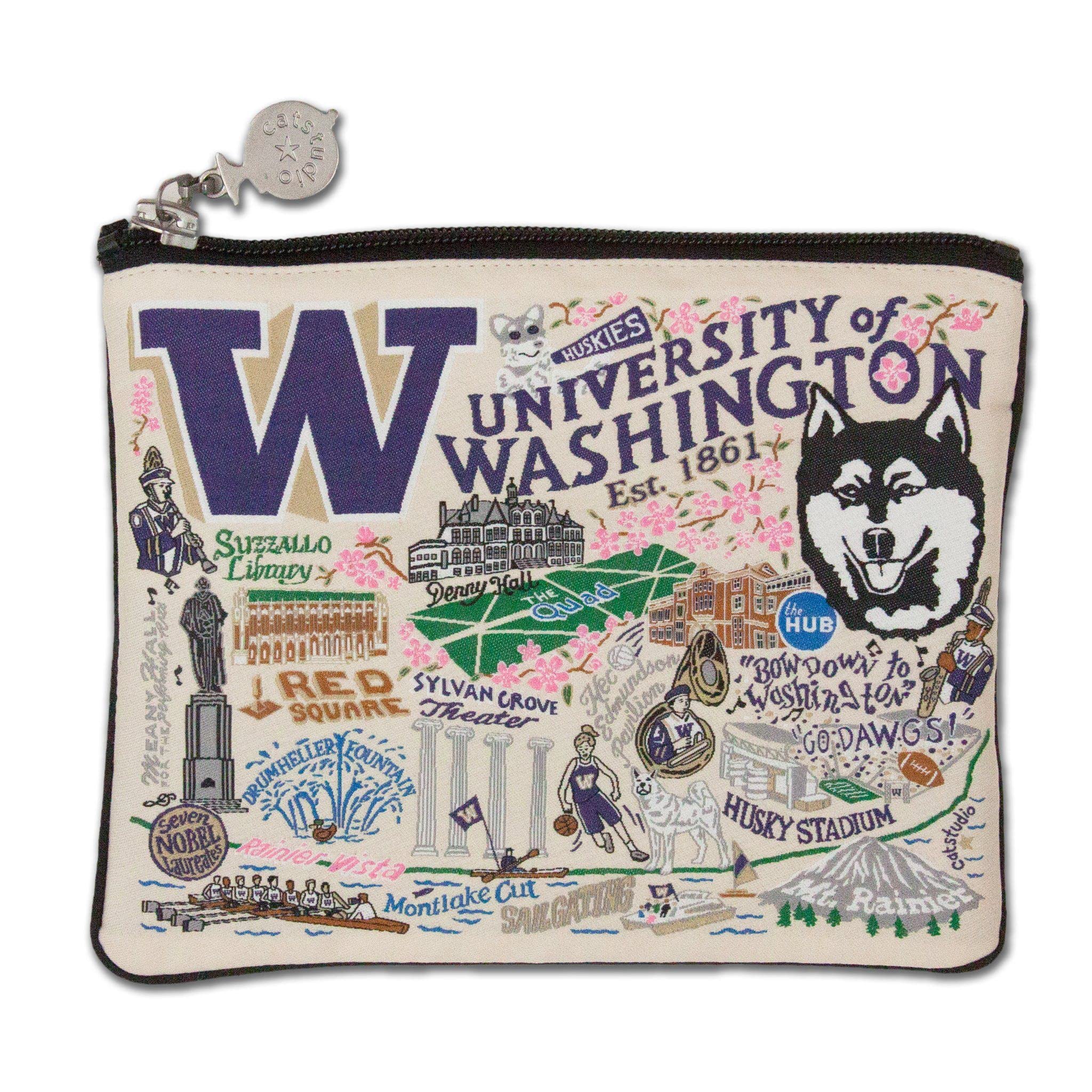 Catstudio Collegiate Zipper Pouch, University of Washington Travel Toiletry Bag, Ideal Gift for Alumni, Makeup Bag, Dog Treat Pouch, or Travel Purse