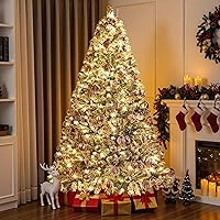 Vista 20 de Yaheetech Árbol de Navidad artificial preiluminado de 4.5 pies con luces blancas cálidas incandescentes, árbol de Navidad preiluminado completo