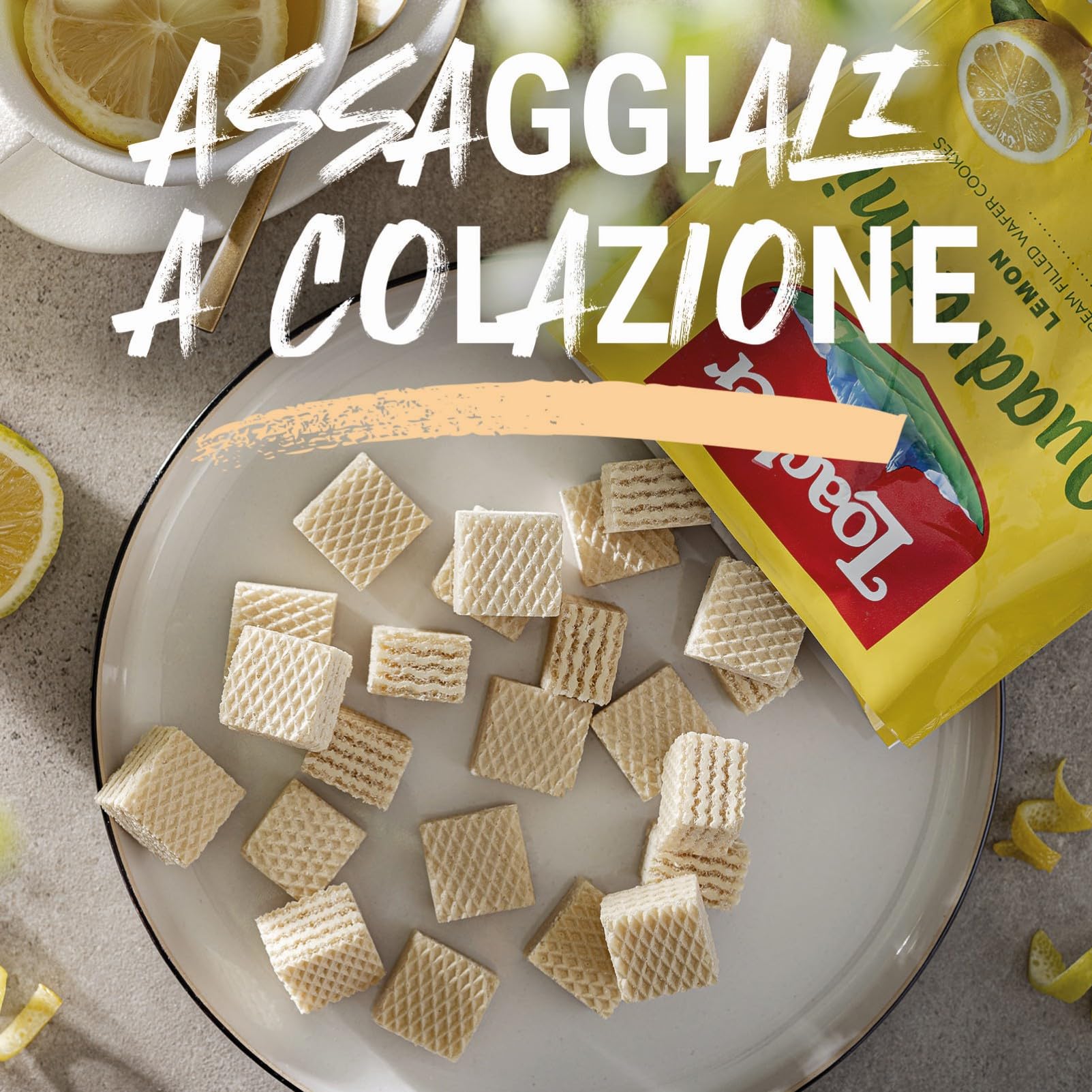 Loacker, Quadratini Lemon, Cubetti da Mangiare in un Boccone, con Cinque Strati di Croccanti Cialdine Wafer e Quattro di Crema al Gusto Limone, Snack Dolci per Colazione, 12 Sacchettini Richiudibili