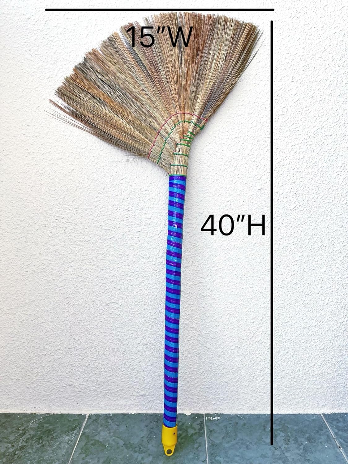 (6 Packs) Traditional Asian Broom Trio - 40" Vietnamese Straw Brooms for Gentle Cleaning