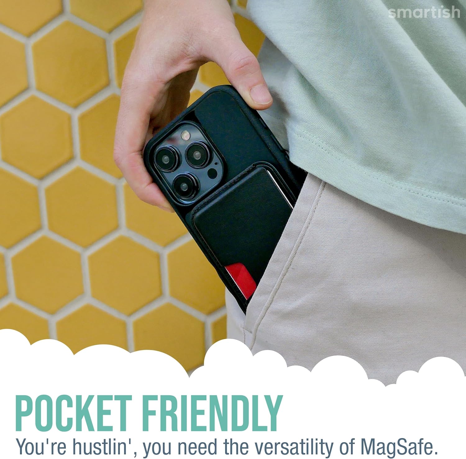 Smartish iPhone 16 Magnetic Case with MagSafe Wallet - Gripmunk - Magsafe Compatible Thin Grip Cover + Detachable Magnetic Credit Card Holder - Black Tie Affair