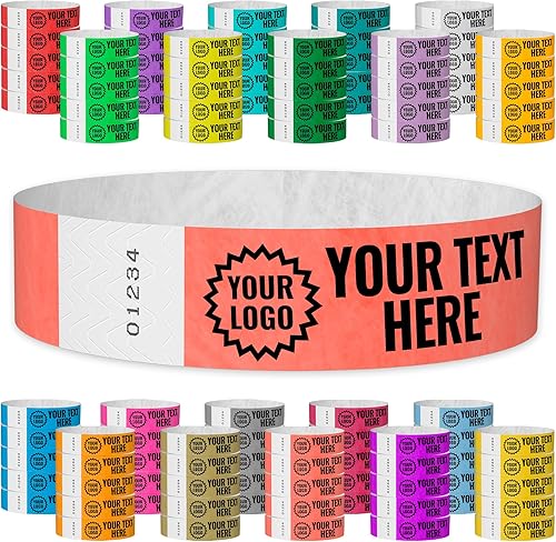 Vista 24 de WristCo Pulseras de impresión personalizadas doradas – 1,000 unidades Tyvek ¾ pulgadas x 10 pulgadas – Añade cualquier texto, logotipo e imagen