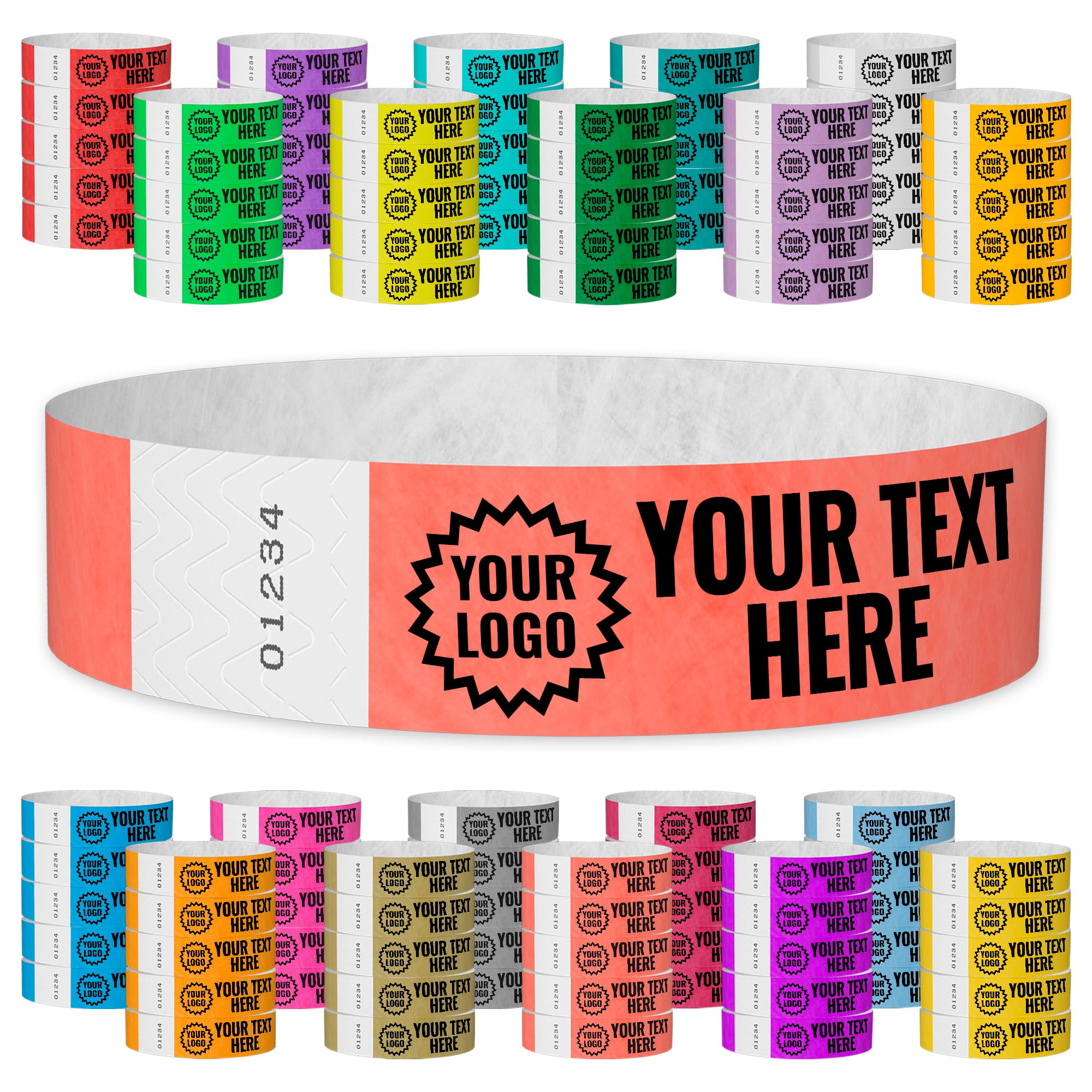 WristCo Coral Red Custom Imprint Wristbands - 3,000 Tyvek - Select Qty