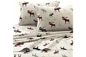 Tribeca Living 100% Cotton Flannel Sheet Set: Snuggle Up with our Plaid Moose Winter Bedding