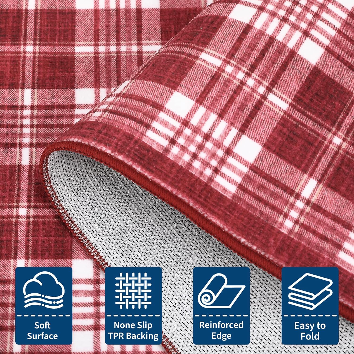 GarveeHome Checkered Christmas Area Rug 8x10, Machine Washable Low-Pile Non Slip Backing Rug, Stain Resistant Indoor Carpet for Bedroom Living Room Nursery Dining Room Office Red White