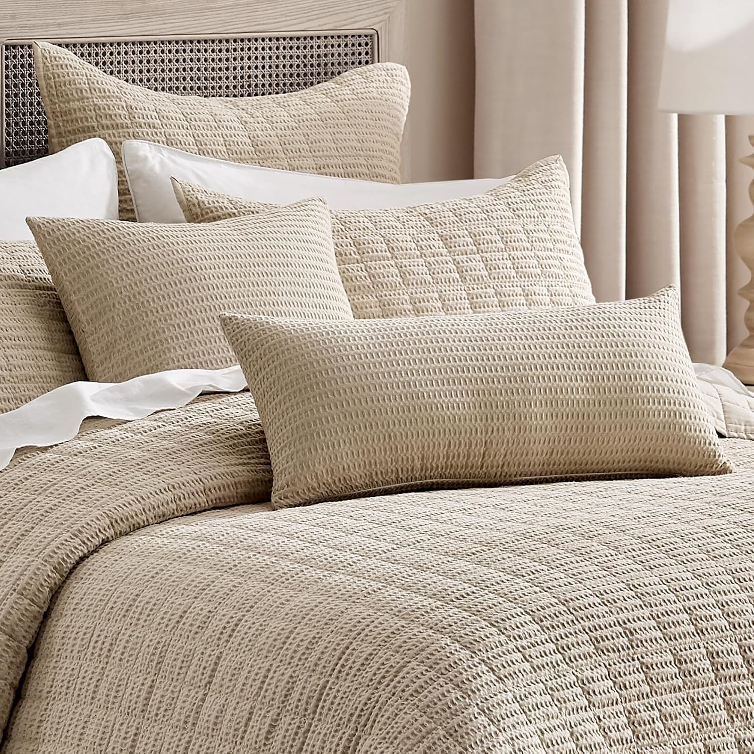 Levtex Home - Cloud Waffle Square Decorative Pillow - 12x24in - Textured Waffle Weave - Flax Beige - Polyester Filled - Cotton Solid Back - Zipper Closure
