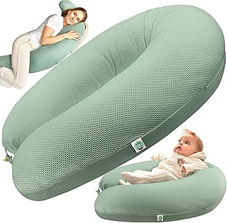 sei Design Stillkissen XXL Schwangerschaftskissen Seitenschläferkissen 190x30 cm – EPS-Mikroperlen Füllung - Ergonomisch (IGR-Siegel) & Oeko-TEX mit elastischem Waffeljersey Bezug (100% Baumwolle)