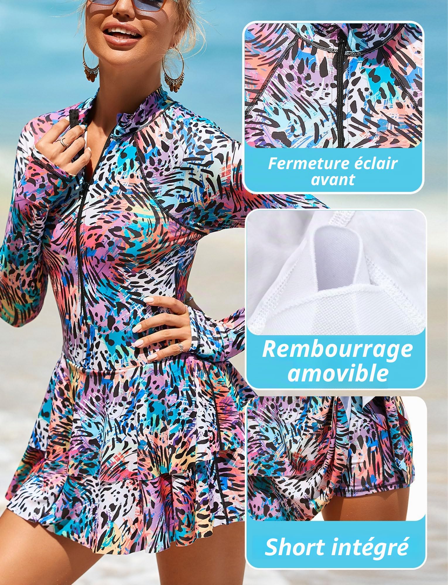 Femme Maillot de Surf à Manches Longues Rashguard 1 Pièce Maillot de Bain Protection Solaire Plage S-XL