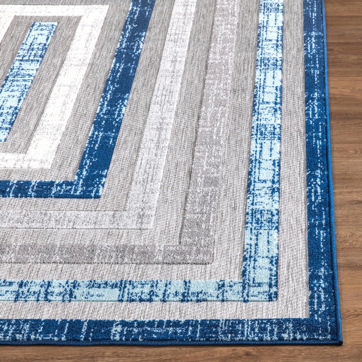 Abani Hampton Collection Area Rug - Blue Multi-Rectangle Design - 5' x 7' - for Living Room, Bedroom & Office