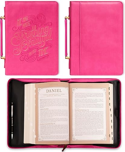 Christian Art Gifts Funda para Biblia de moda para mujer, He Has Made Everything Beautiful Eclesiastés 311, piel sintética rosa, talla M