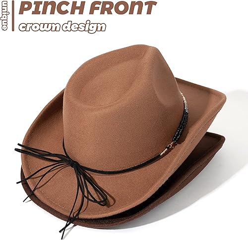 Miniatura 2 de Lisianthus Sombrero de vaquera para hombres y mujeres, estilo occidental, sombrero de fieltro para exteriores con hebilla de cinturón