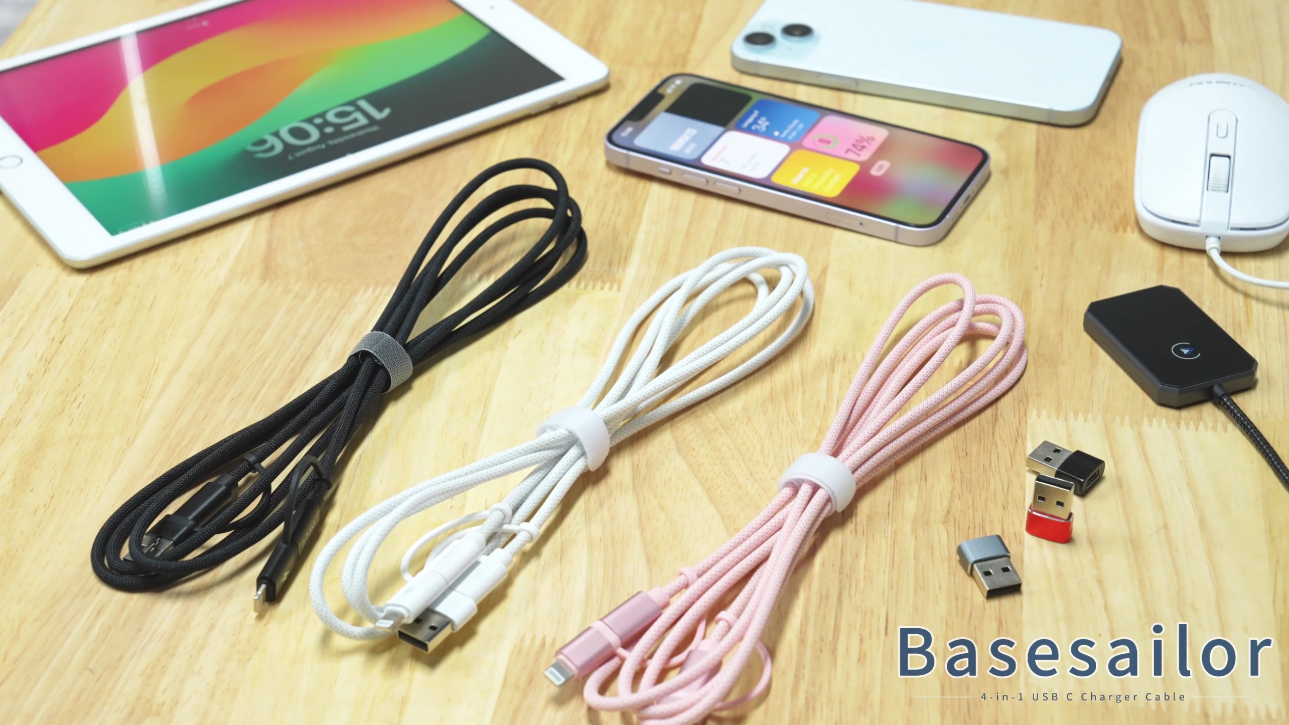 Image of Basesailor 4 in 1 USB C to USB C Cable 10ft iPhone 16 15 14 13 Mini Plus Max,60W Fast Charging Multi Charger Cord with USBA Adapter /iOS /Type C for Apple iWatch 10 9 8,MacBook Pro,iPad,S25 S24 S23,17