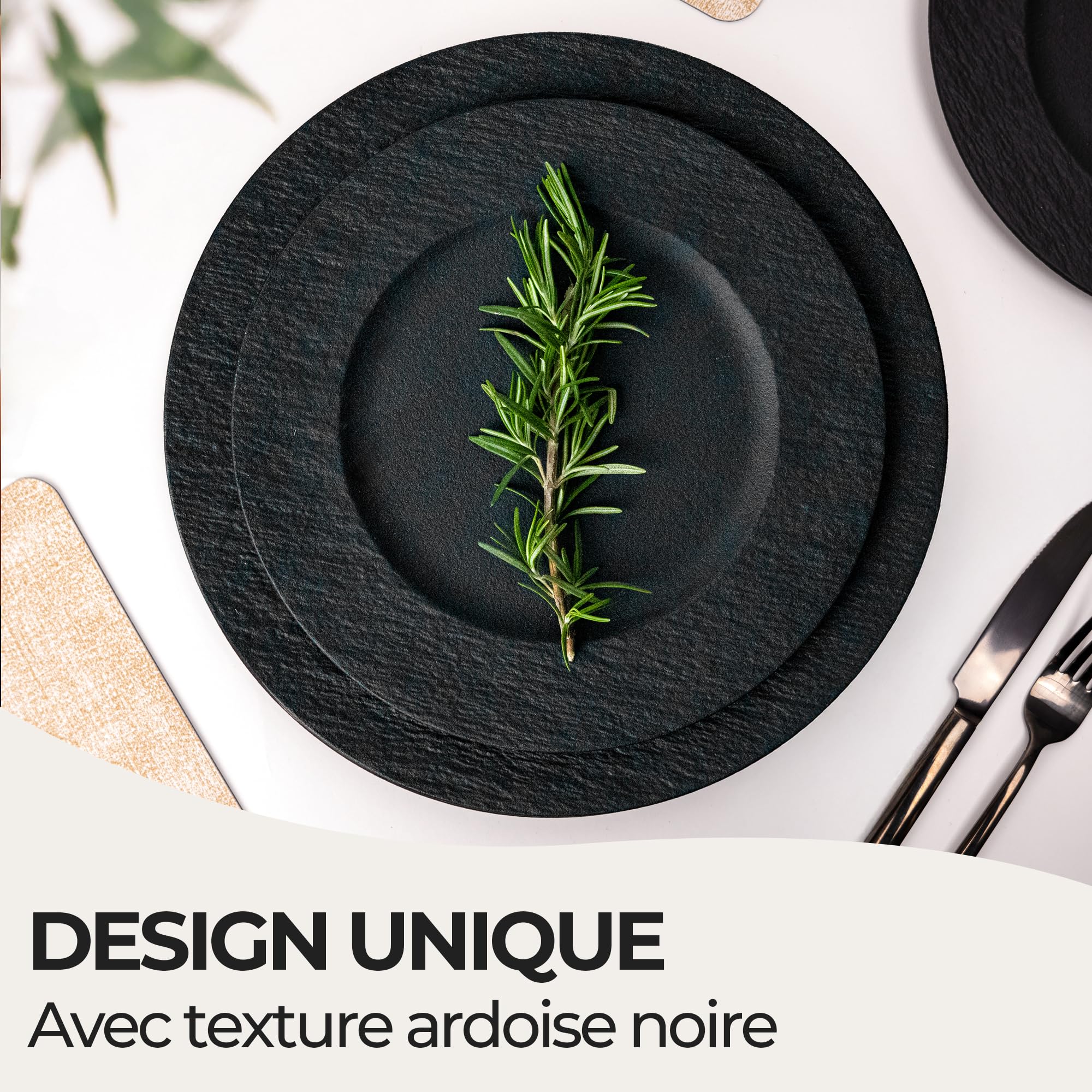 MIAMIO - Service de Vaisselle 16 pièces/Vaisselle Moderne en Céramique/Service de Table/Service Pour 4 Personnes - Collection Oasis