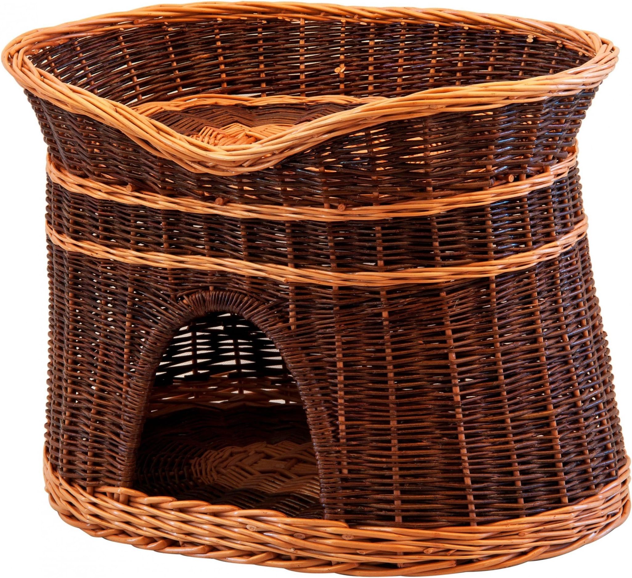 Floranica®- 2 Sizes (L, XL) Wicker Cat Tower Two Tier Bed Basket House + Cushions, Organic Willow Product, Made in The EU, Size:L (61x42x48 cm), Cushion Color:Without Cushions