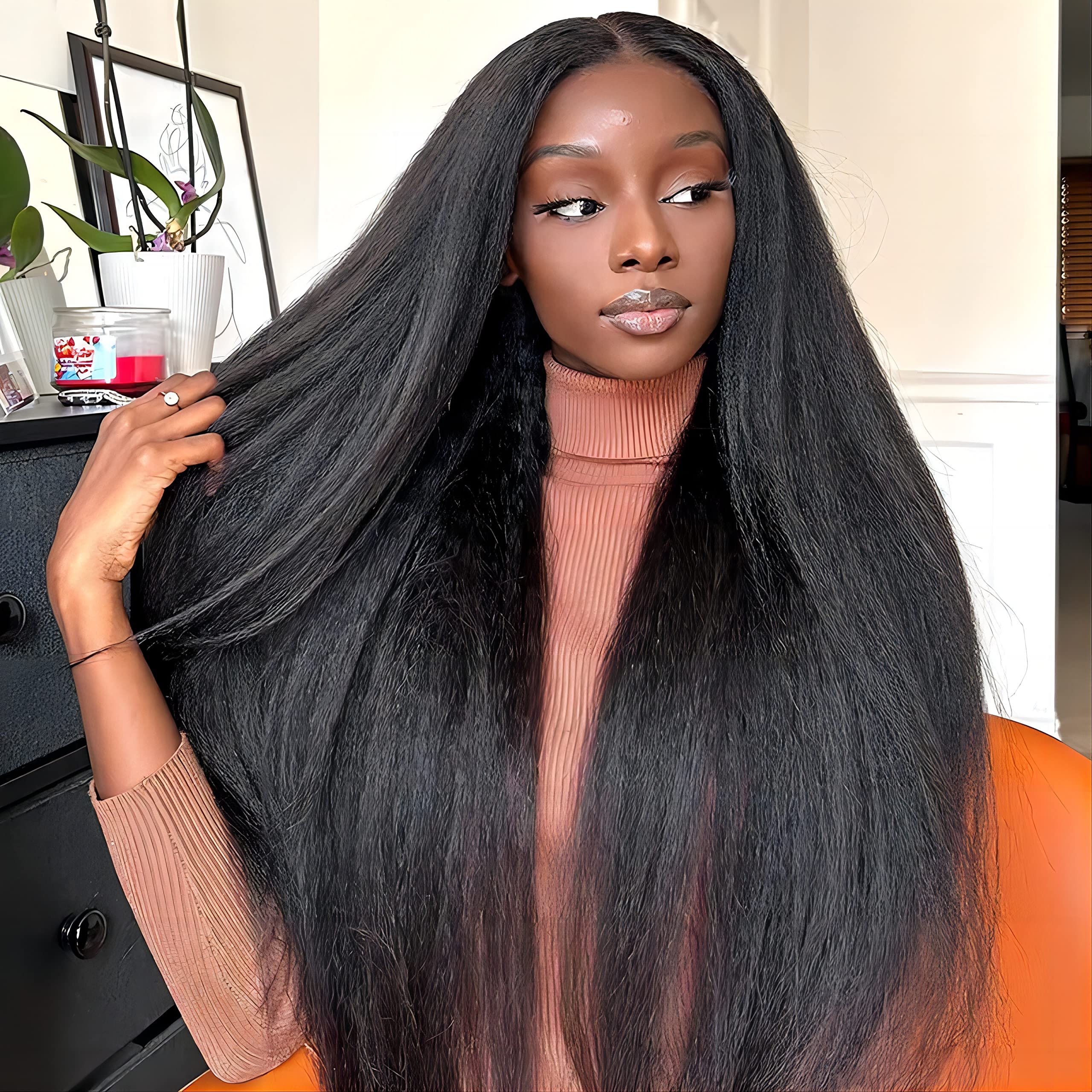 ISEE HAIR Lace Front Wigs Human Hair Kinky Straight Wear & Go Glueless Wigs Natural Hairline Pre Cut 7x5 HD Lace Closure Wig Beginner Friendly 180%