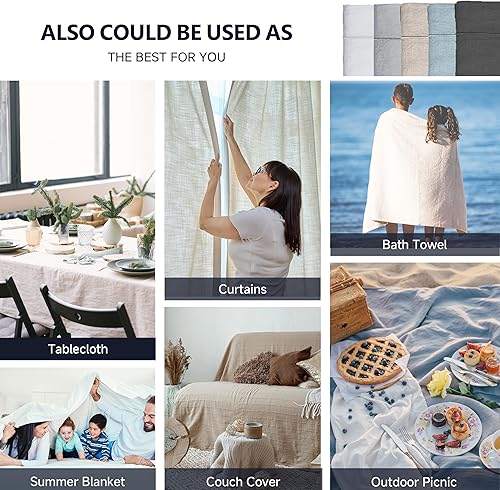 Miniatura 4 de Simple&Opulence Sábana encimera de lino francés con borde bordado, ropa de cama de lino 100% lavado a la piedra, tamaño Queen (90 x 102 pulgadas),