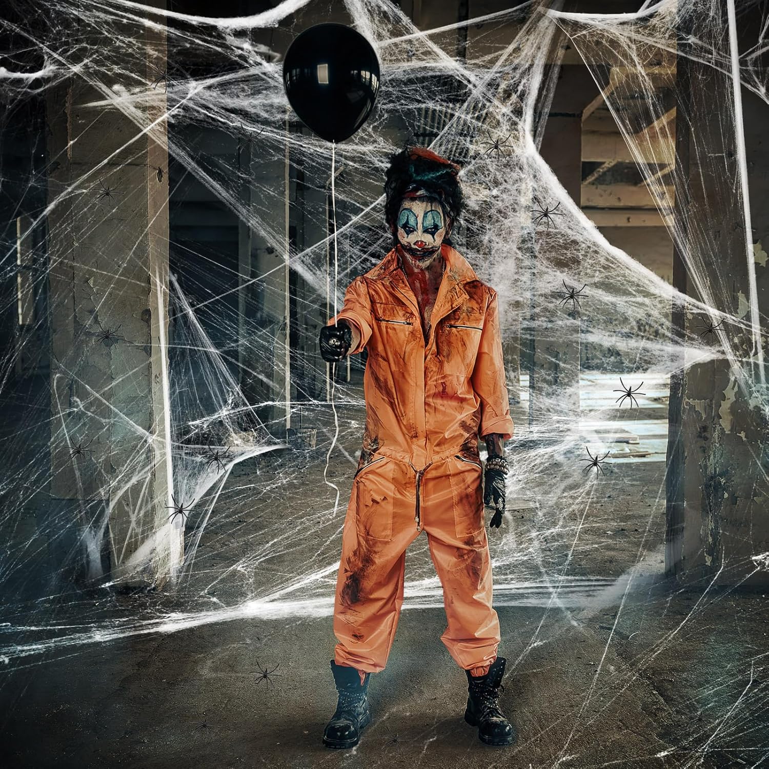 Lenwen 4 Colors Halloween Spider Webs with 150 Fake Spiders Halloween Party Indoor and Outdoor Decorations Colored Stretch Cobwebs for Halloween Party Decorations Bar House (1400 Sqft)