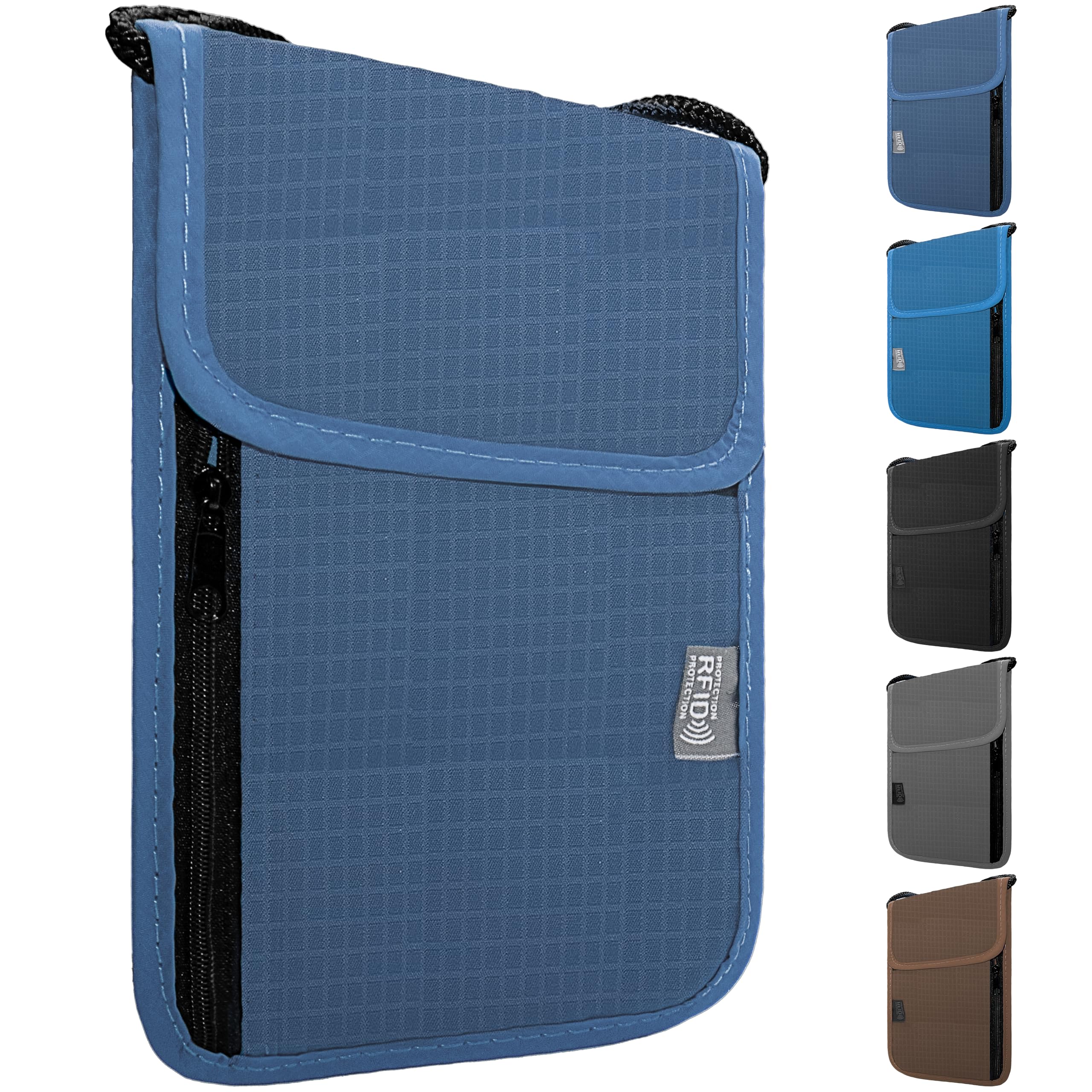 Maiiu Travel Neck Wallet with RFID Blocking – Passport Holder Organizer Neck Pouch – Portable Easy to Conceal Travel Pouch (Dark Blue)