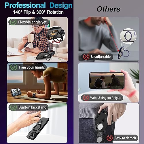 Miniatura 5 de PiMivco Funda magnética para iPhone 14 Pro Max compatible con Magsafe, iPhone 14 Pro Max con soporte de anillo giratorio de 360, translúcida